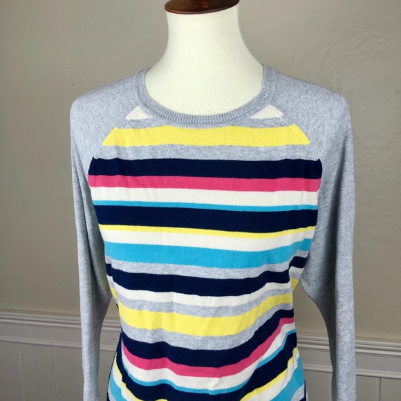 Chaps Sweaters - Chaps Rainbow Stripe Gray Sweater Plus Size 1X